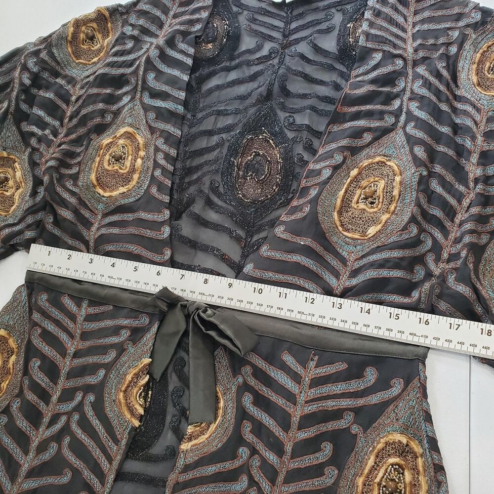 Elegant Black and Gold Beaded Women's Jacket with Peacock Feather Pattern - Picture 7 of 10